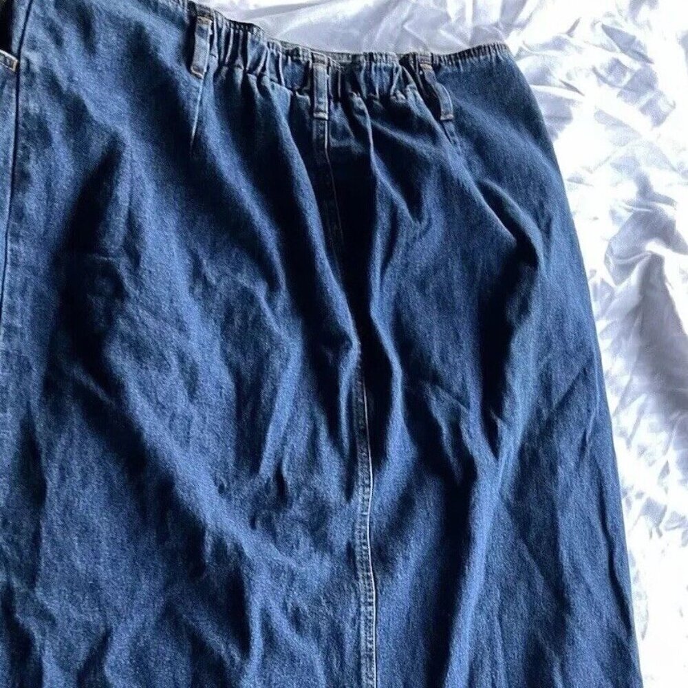 Vintage Bill Blass Women’s Below The Knee Denim Blue Button Jean Skirt Sz 16 - Picture 4 of 15